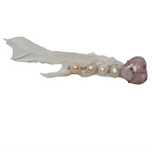 White Feather Freshwater Pearl Glass Heart Hair Clip